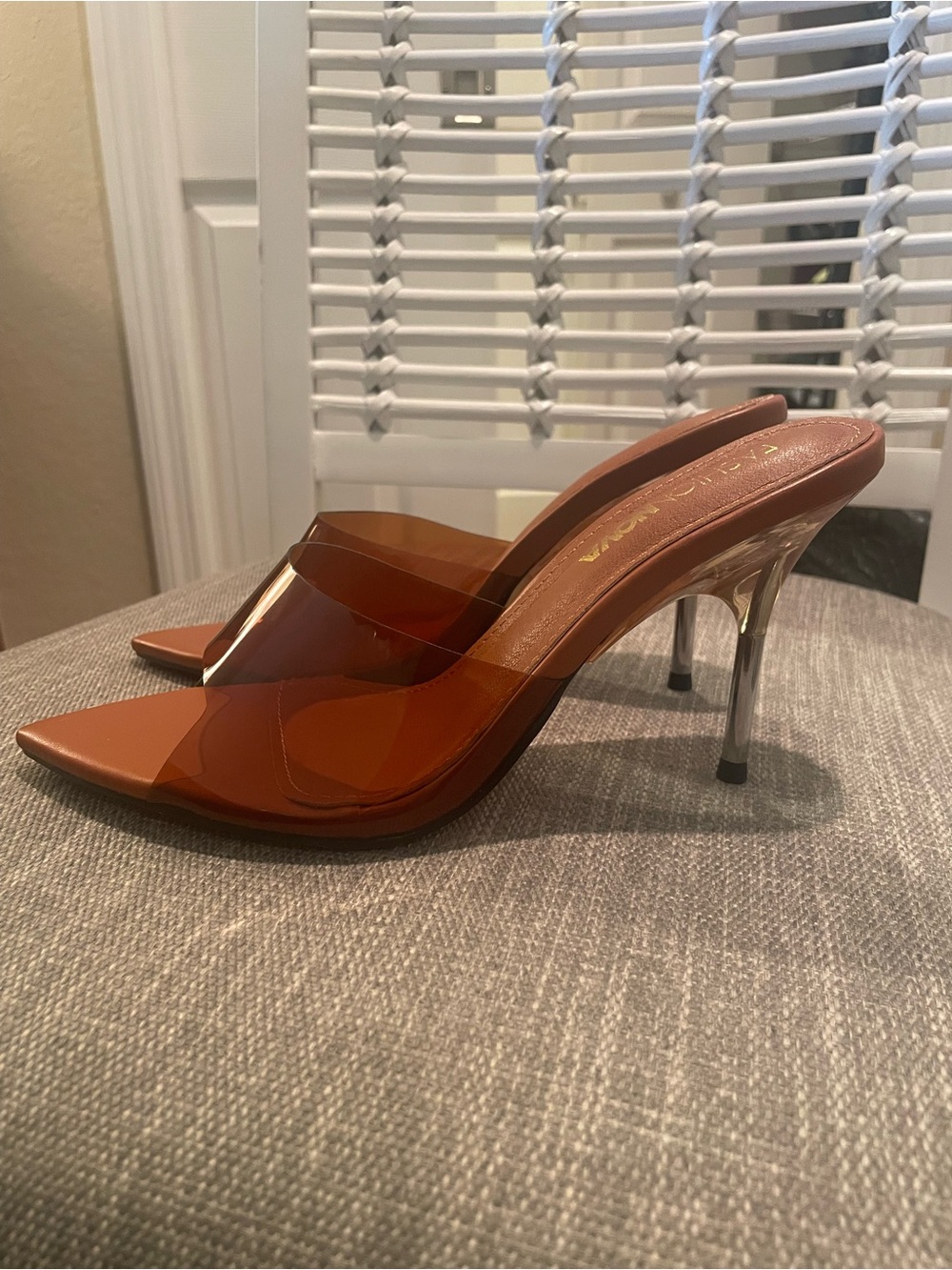 Women’s Clear Brown Pointed Mule Heels